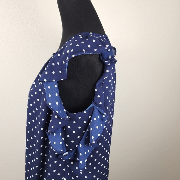 J. Crew Blue and White Flutter Sleeves Midi Length Polka Dot Dress Size S - Picture 5 of 10